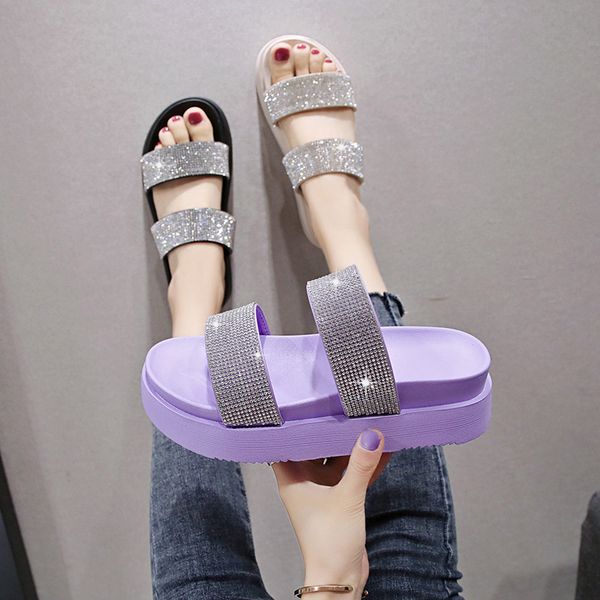 

shoes house slippers platform slipers women loafers glitter slides med fashion summer woman 2020 jelly flat luxury beach, Black