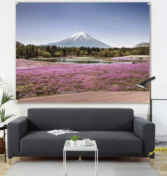 

flower and snow mountain hang painting and flag, living room decoration, sofa background, 600d4 buckle, 100 * 150cm