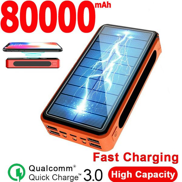 

80000mah solar wireless mobile charging large capacity 4usb charger external battery power bank for xiaomi samsung iphone