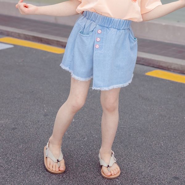 

girls and shorts and shorts' denim shorts 2020 summer clothes new girls' washed burr denim short pants pants, Blue