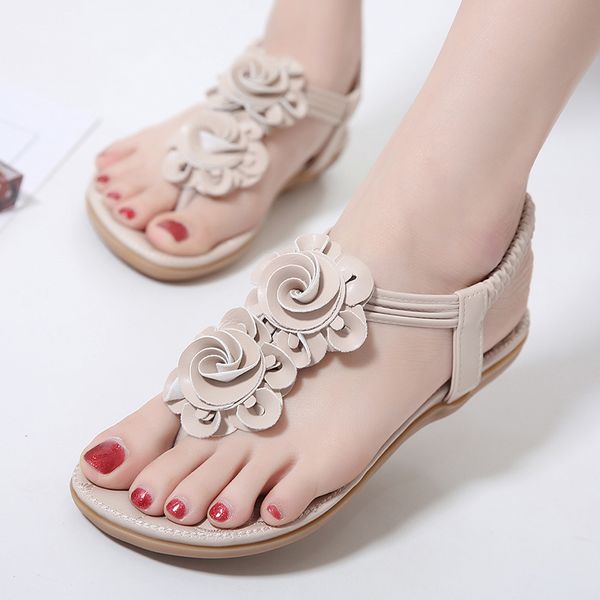 

woman flower sandals ladies elastic band floral flats women fashion beach shoes female slip on women's footwear plus size, Black
