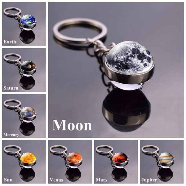 

конструктор keychains galaxy туманность космический keychain луна земля солнце марс art picture double side стеклянный шар ключ, Silver