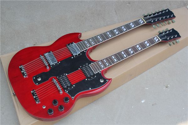 

ustom jimmy page 12 &amp 6 strings 1275 double neck led zeppeli page signed aged wine red body electric guitar