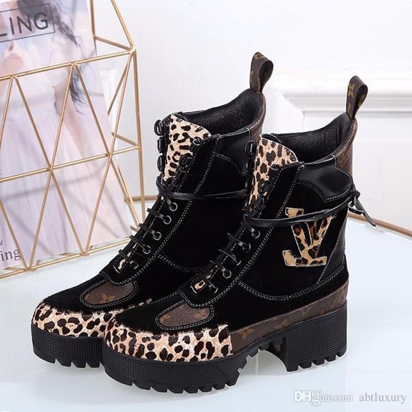 

fashion ankle boots winter boots leather women boots work round toe lace -up laureate platform desert boot chaussures de femme luxury womens, Black