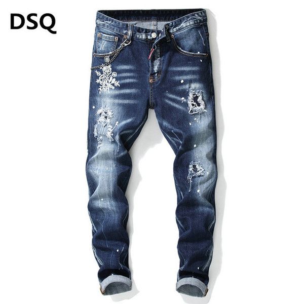 

2020 men's denim black ripped jeans leggings luxury jeans fashion distressed ripped bike luxury pants purple brand jeans size 28-40, Blue