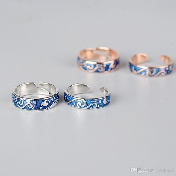

luxury jewelry s925 sterling silver couple rings starry night open rings famous paiting special fashion