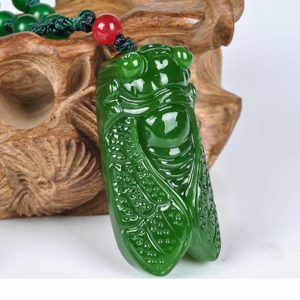 

китайский handcarved 100% натурального нефрит зеленого нефрита цикада кулон ожерелья, Silver