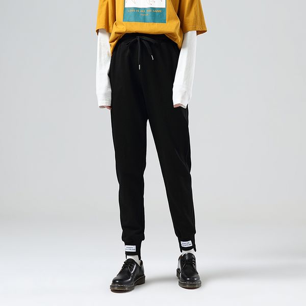 

toyouth повседневный letter printed sweatpants осень твердые кулиской шаровары женщины черные брюки, Black;white