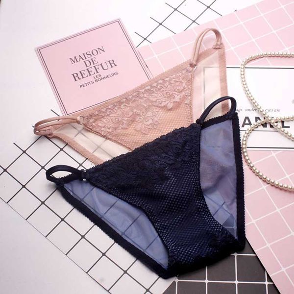 

hui guan lace briefs female solid hollow out transparent panties breathable underwear women solid tango thong lingerie, Black;pink