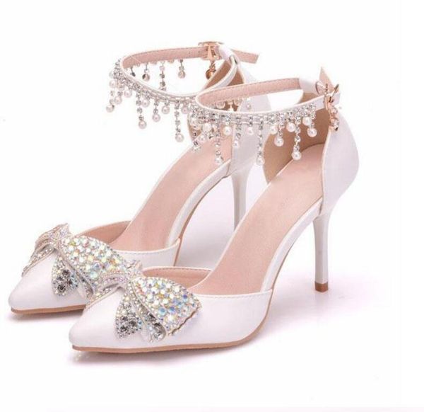 

the new summer 2020 fashion versatile beaded bow rhinestone stiletto heels are a must at a wedding party, Black