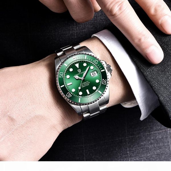 

pagani design water ghost retro luminous hands fashion diamond display mens mechanical wrist watches clock male, Slivery;brown
