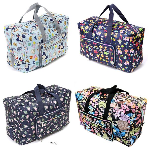 

foldable travel bag women large capacity portable shoulder duffle bag cartoon printing waterproof weekend luggage tote wholesale