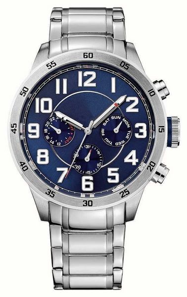 

новый многофункциональный кварцевые часы tom1791053 + 1791066 44mm синего циферблата мужских часов, Slivery;brown