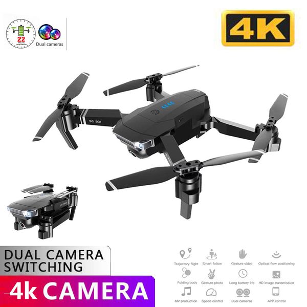 

rc drone with 4k/1080p wifi hd dual camera foldable quadcopter follow me quadrocopter smart module battery helicopter toy