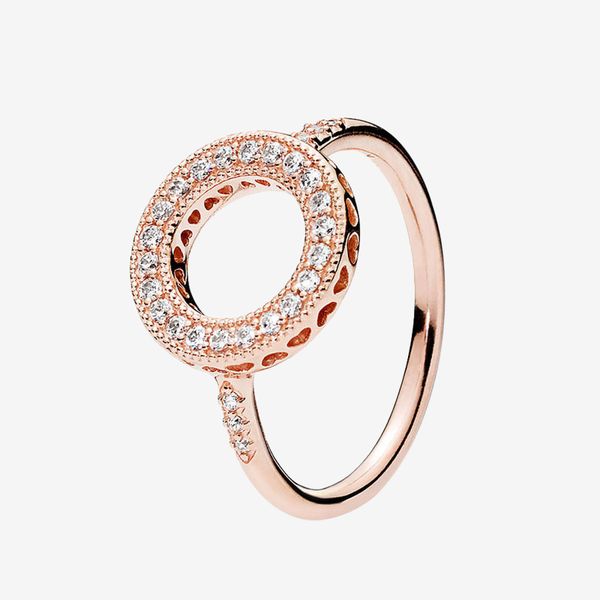 

rose gold plated wedding ring cz diamond jewelry for pandora real 925 silver sparkling halo rings set with retail box, Slivery;golden