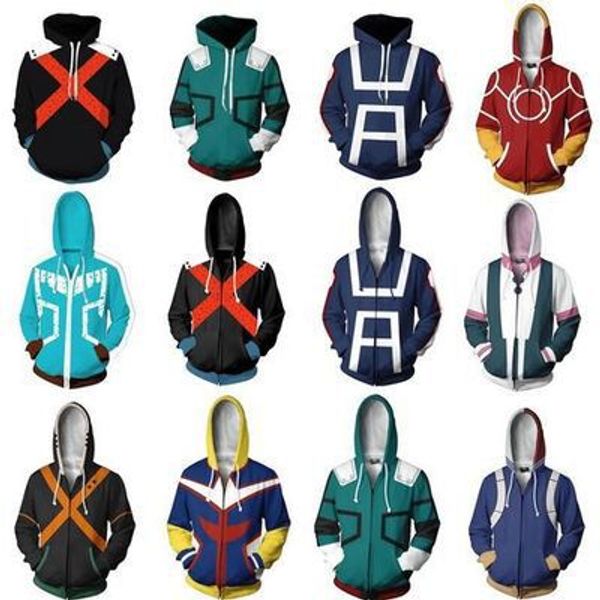 

foreign trade selling models my hero academy 3d sweater spring and autumn zipper cardigan hoodie cosplay anime peripheral, Black