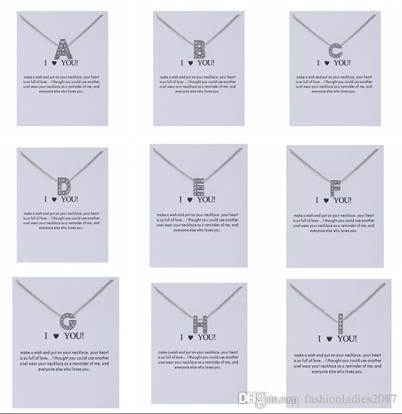 

2017 new dogeared necklace with card 26 english letter i love you noble and delicate silver choker valentine day christmas gift