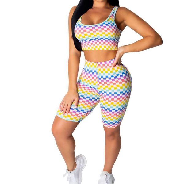 

2 piece set women sleeveless crop and biker shorts sweat suits club outfits two piece casual tracksuit matching sets, White