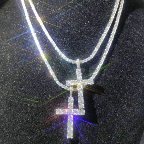 

shining diamond stone cross pendants necklace jewelry platinum plated men women lover gift couple religious jewelry, Silver