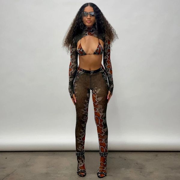 

two piece dress fashion snake print extra crop bra leggings with socks 3 pieces set autumn winter women club party outfits, White