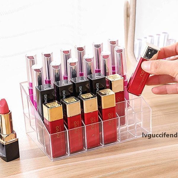 

24 grid lipstick rack pp plastic transparent trapezoidal nail polish lipsticks holder deskcosmetic display stand makeup case t200301