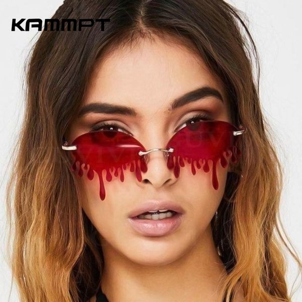 

2020 fashion rimless sunglasses women vintage unique tears shape steampunk sunglasses female gafas shades uv400 oculos feminino, White;black