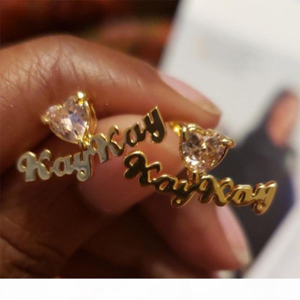 

personalized earring name stud earrings grasp zircon fashion custom name birthday stone women piercing stud nameplate jewelry, Golden;silver