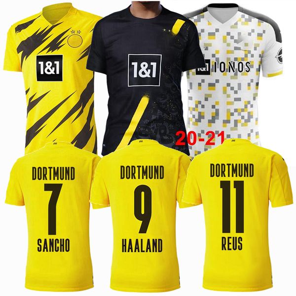 

20 21 borussia dortmund soccer jerseys haaland 2019 2020 2021 football shirts 110th sancho reus hummels brandt paco delaney maillot, Black;yellow