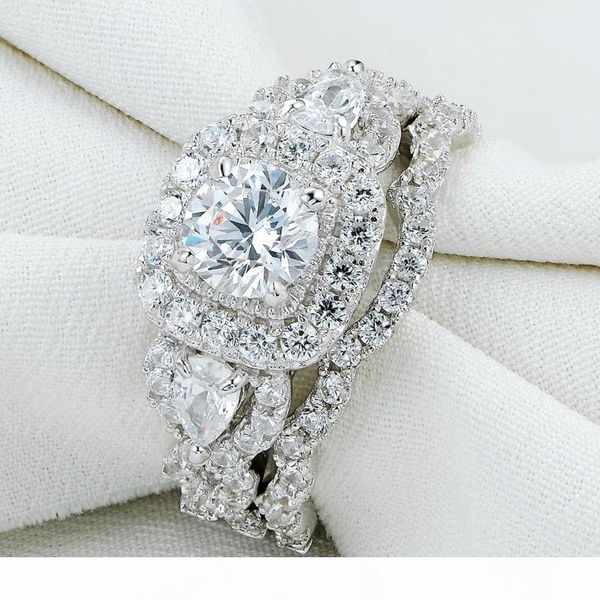 

new arrival size 5-10 2pc 925 sterling silver jewelry halo wedding ring sets for women jr5249, Slivery;golden