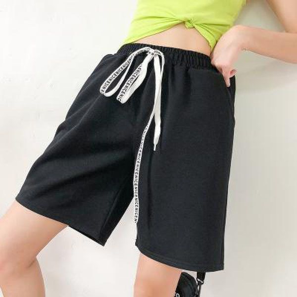 

casual elastic waist shorts women fitness high waist short feminino knee length womens shorts summer 2020 korean, White;black