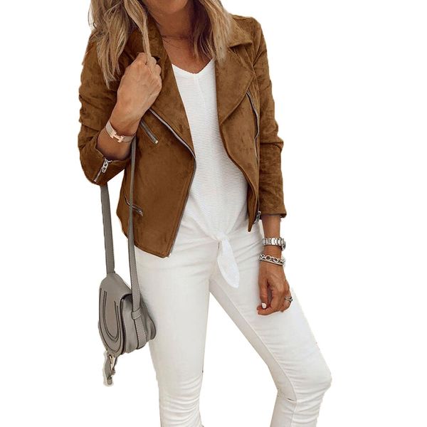 

2020 casual women's jacket europe america fashion spring autumn short coat suit collar long sleeve zipper slim female outwear, Black;brown