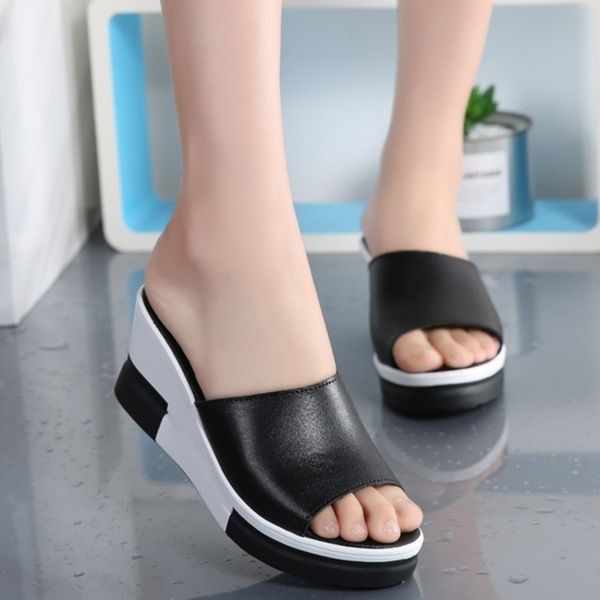 

women wedge slipper summer high heels slippers slanted heel sandals fish mouth thick bottom wedges slippers casual outdoor shoes