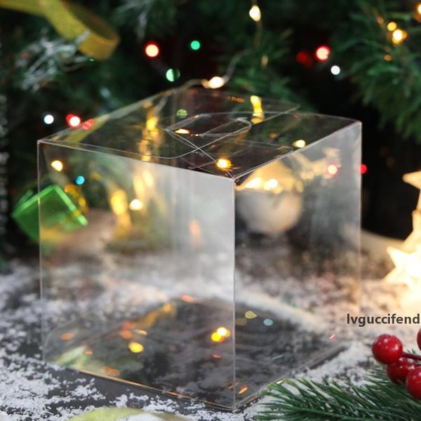 

50 pieces square pvc birthday gift box transparent wedding favor holder chocolate candy boxes event sweet candy bags 5x5x5cm