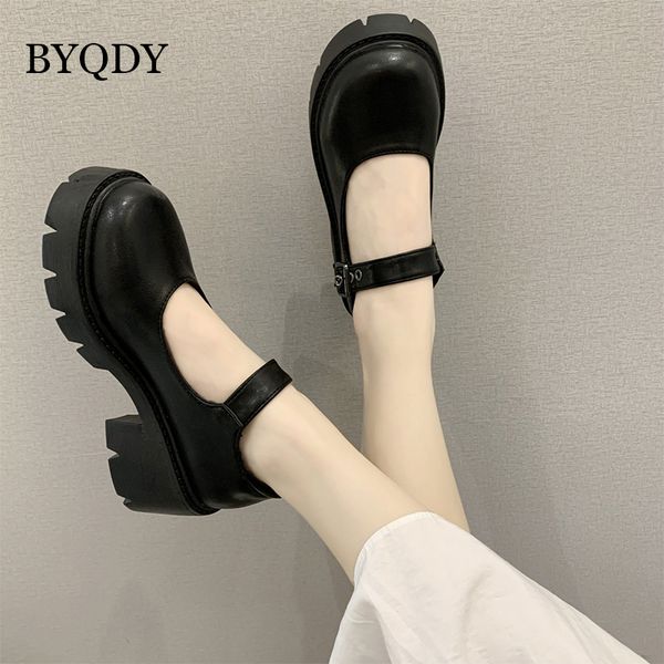 

byqdy лолита обувь jk lady maid uniform производительность pu толстые каблуки лодыжки ремень женщина насосы сдобы толстые sole одноместный о, Black
