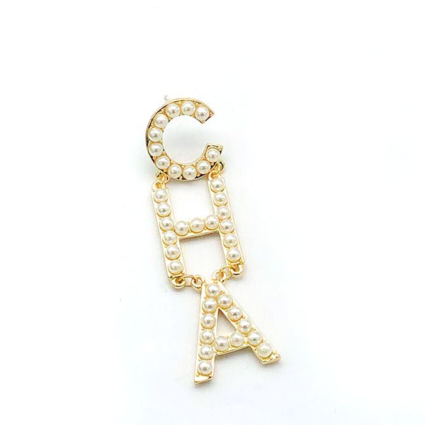 

2020 designer new diy artificial pearl letters cha pendant pendant earrings female fashion jewelry trendy personality earrings accessories w, Silver