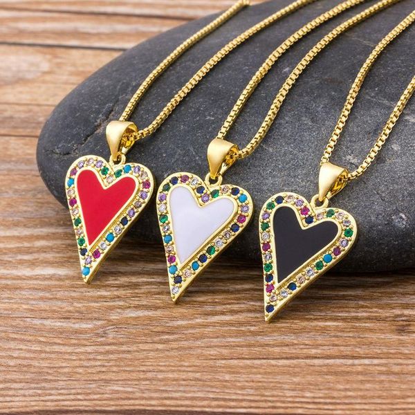 

classic heart pendant necklaces women men hip hop jewelry red/black/white color include chain rhinestone necklace gifts, Silver