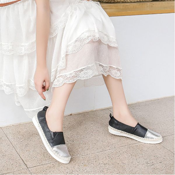 

серебряная лоскутного студент эспадрильи квартир смешанных цветов неглубоких кроссовок женщин девушки тканых круглый носок белых туфли больш, Black