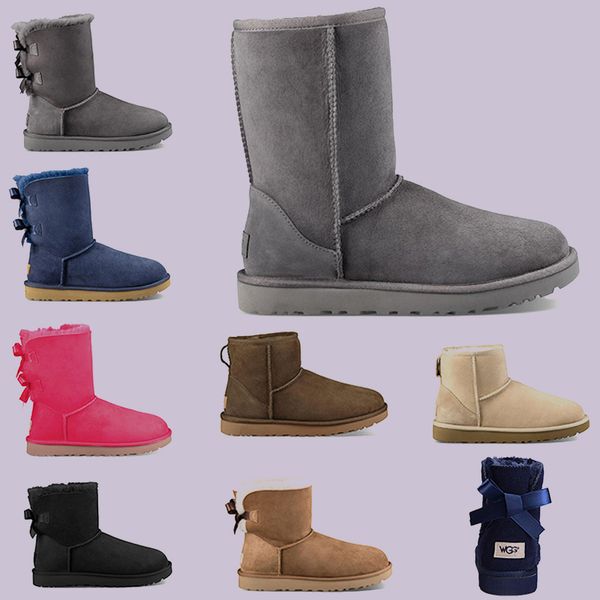 

booties wggboot fashion women winter designer boots genuine leather fur ladies keep warm bows grey chestnut, White;red