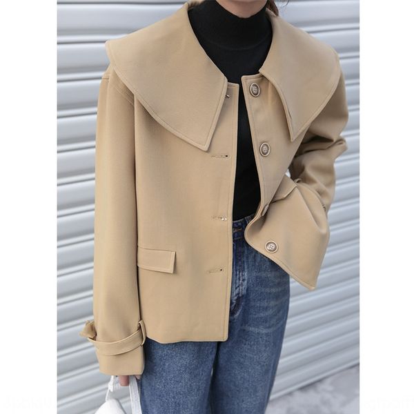 

2019 fall/winter new korean style women's jacket pure color casual loose hong kong style navy collar jacket, Black;brown