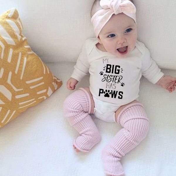 

my big sister has paws printed funny newborn baby bodysuit long sleeve body baby boy onesie cotton baby girl rompers clothes, Blue