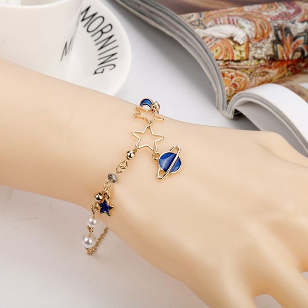 

fashion korean star moon universe planet enamel imitation pearls braeclet for women girls charm friendship bijoux gift jewelry, Black