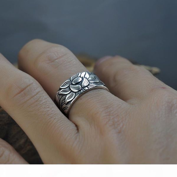 

g 925 silver lotus rings good luck buddha adjustable size trendy popular s925 solid thai silver ring for women men jewelry