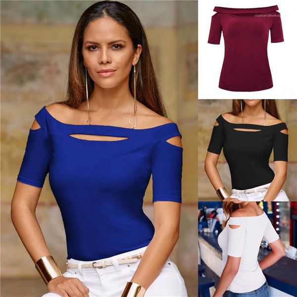 

tshirt mini slash neck solid color hollow out sweet style female clothes autumn womens designer, White