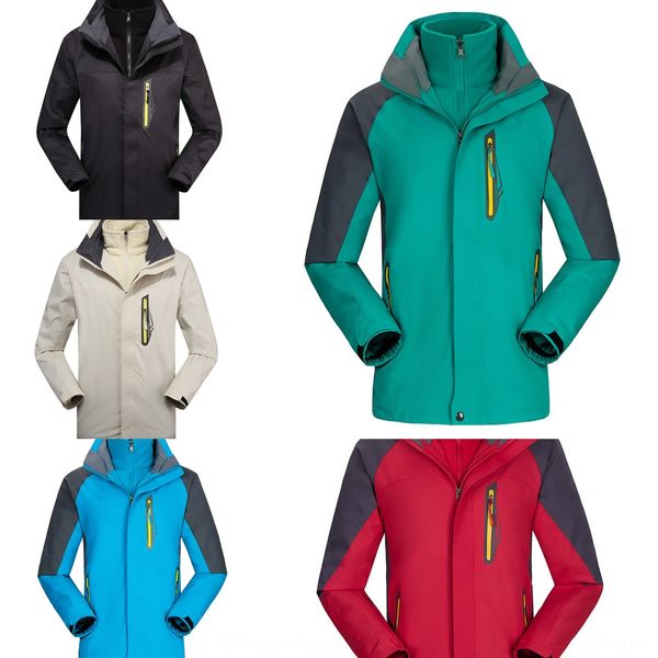 

couple sports outdoor three-in-one two-piece detachable jacket coat windproof waterproof jacket casual coat group purchase, Blue;black