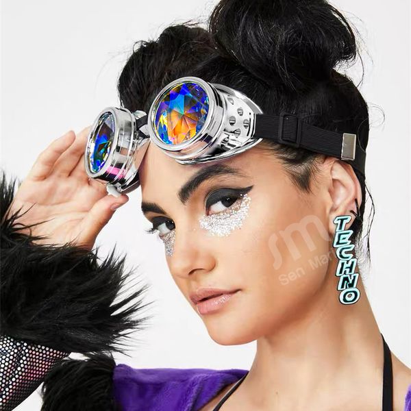

round steampunk kaleidoscope women luxury colorful fashion steam punk sunglasses men adjustable glasses oculos de sol, White;black