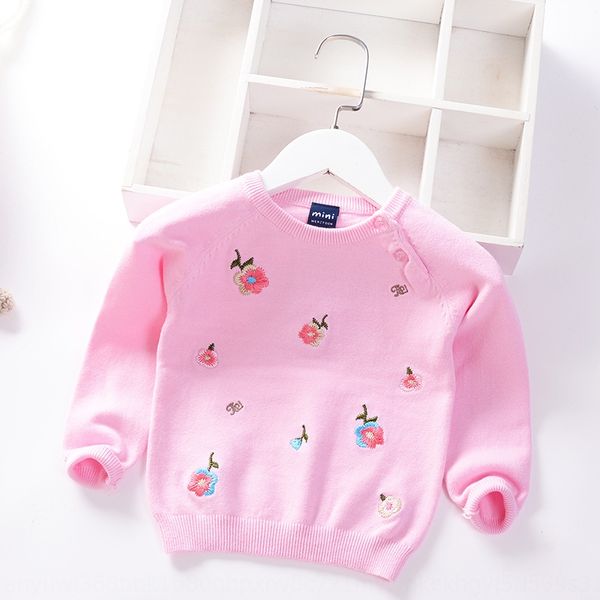 

girls' 2020 new single-layer pullover embroidered sweater embroidered western style girls' pullover children's sweater korean, Blue