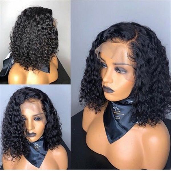 

new 13x4 lace front short bob wigs pre plucked brazilian remy curly real human hair ers with baby hair for black women 150%, Black;brown