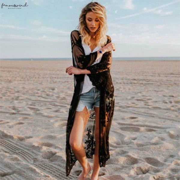 

women summer lace beach kimono cardigan feminino embroidery blouse long shirt black white camisa feminina 2020 tunic outerwear