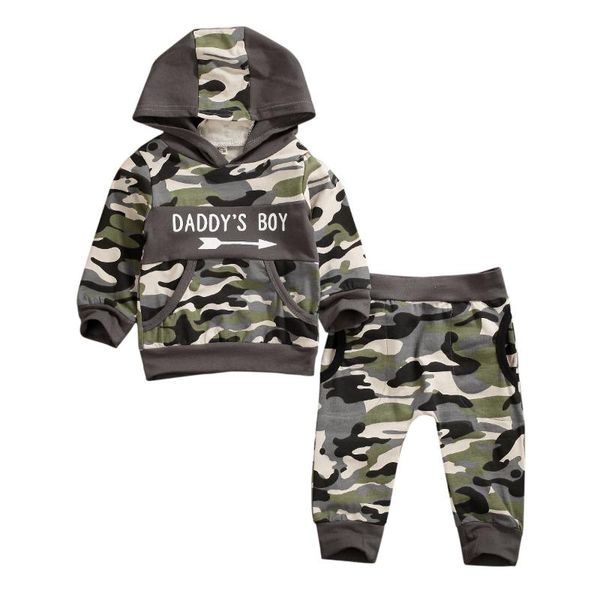 

2020 new camouflage infant kids baby boys clothes long sleeve hooded +pants outfits, White