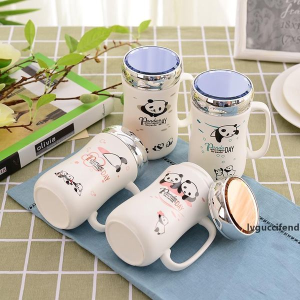 

portable cute funny modern office creative gift personalized panda priting ceramic coffee tea mug with mirror lid t200506